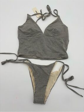 Gingham Tie-Top Bikini Set in Black and White